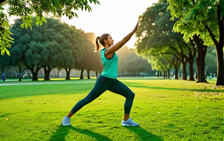 Morning Exercise**
"A woman in athletic attire, fully clothed, stretching in a lush green park at sunrise, appropriate content, safe for work, perfect anatomy, natural proportions, healthy lifestyle, professional photography, family-friendly"
**