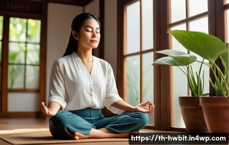 습관 스택킹을 통한 장기 목표 설정 전략 - A serene Thai woman in casual comfortable clothes practicing meditation for 5 minutes every morning ...