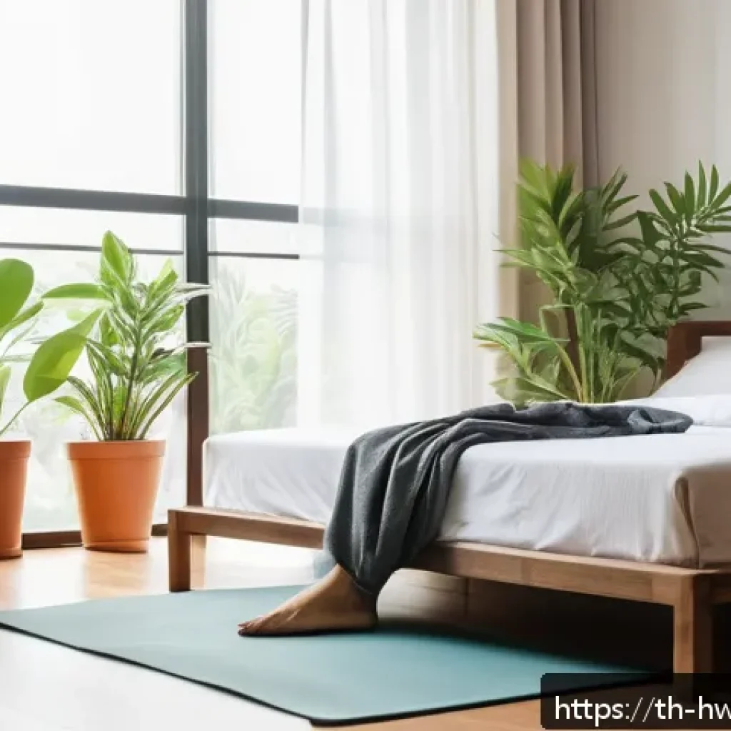 습관 스택킹을 통한 생산성 측정 방법 - A cozy modern bedroom in the early morning light, featuring a neatly made bed next to a bedside tabl...
