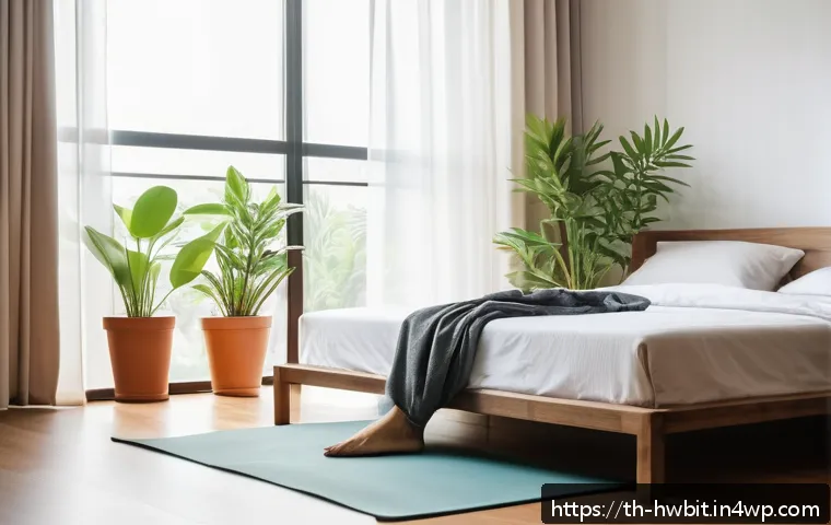 습관 스택킹을 통한 생산성 측정 방법 - A cozy modern bedroom in the early morning light, featuring a neatly made bed next to a bedside tabl...